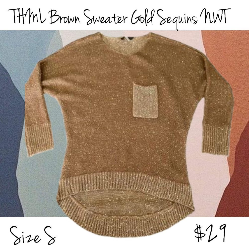 THML Brown Sweater Gold Sequin embellished NWT S44